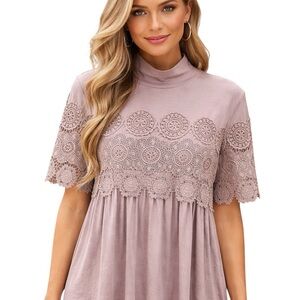 Shannon Ford NY  Purple
Mock Turtleneck Embroidery Top Size Med